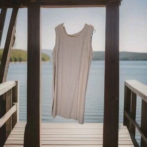 VTG John Roberts Linen like 20W Beige Maxi Sleevless Boat Neck Dress 153